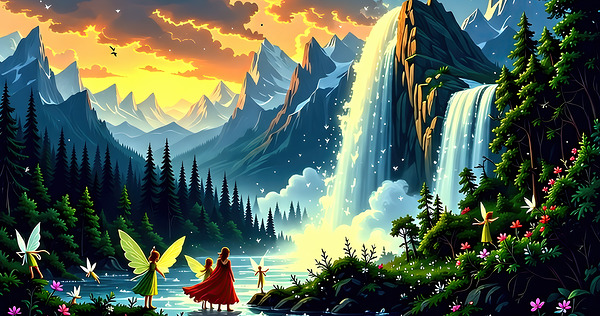 Majestic Mountain Ethereal Fantasy Elves Print