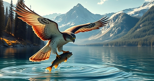 Falcon Grabs Fish With Talons Print