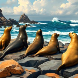 Five Seals Watching Waves