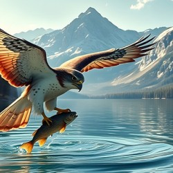 Falcon Grabs Fish With Talons