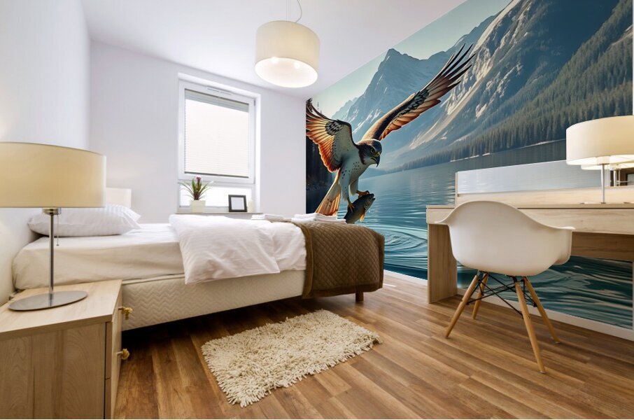 Falcon Grabs Fish With Talons Mural print