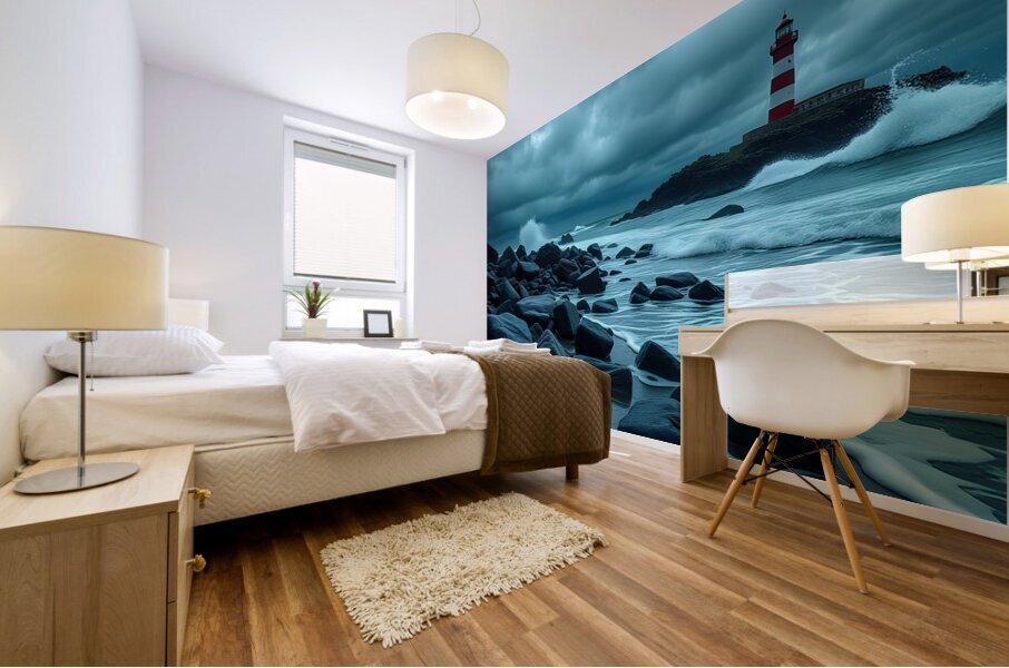 Lighthouse Coastal Cloudy Day Mural print