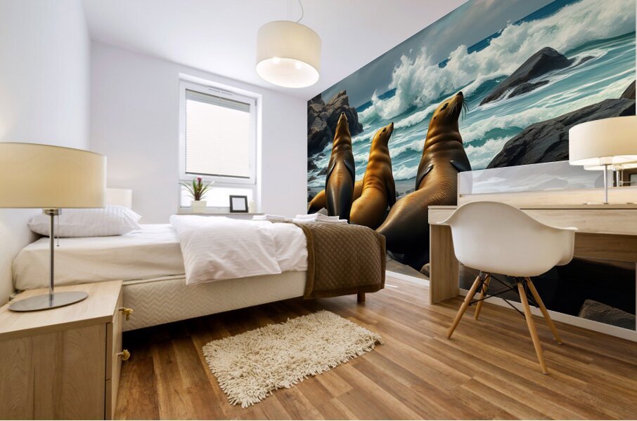 Sealio On His Back With Friends Mural print