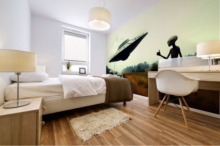 Hitchhiking Alien Mural print