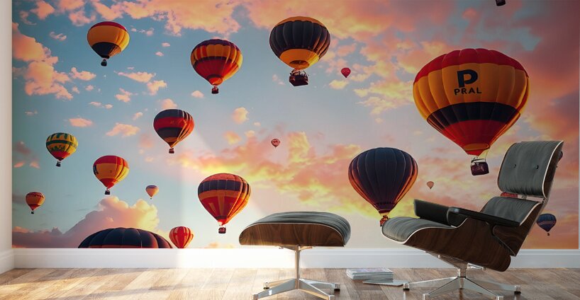 Hot Air Ballon Sunset Wall Murals