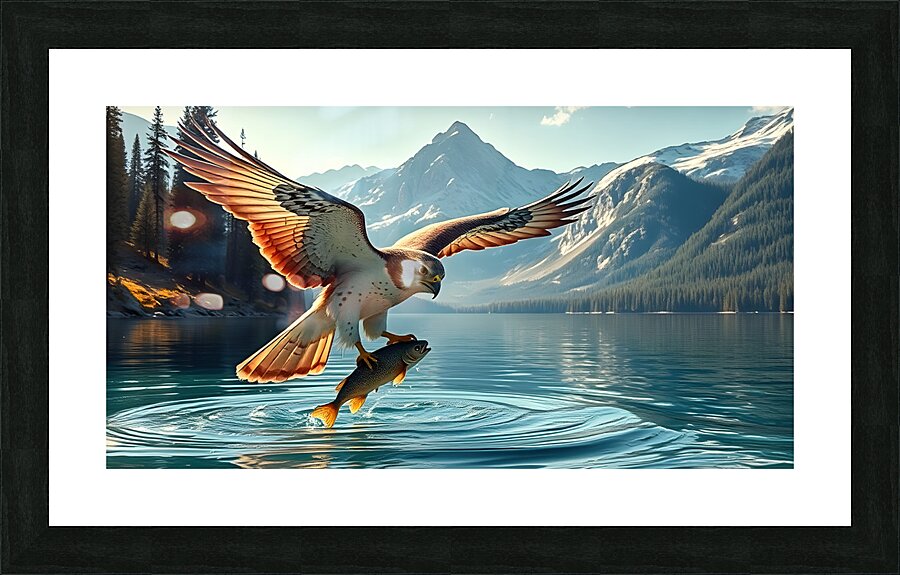 Falcon Grabs Fish With Talons Picture Frame print