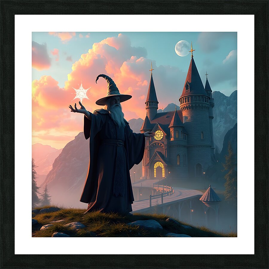 Wizard Casting Spell Picture Frame print