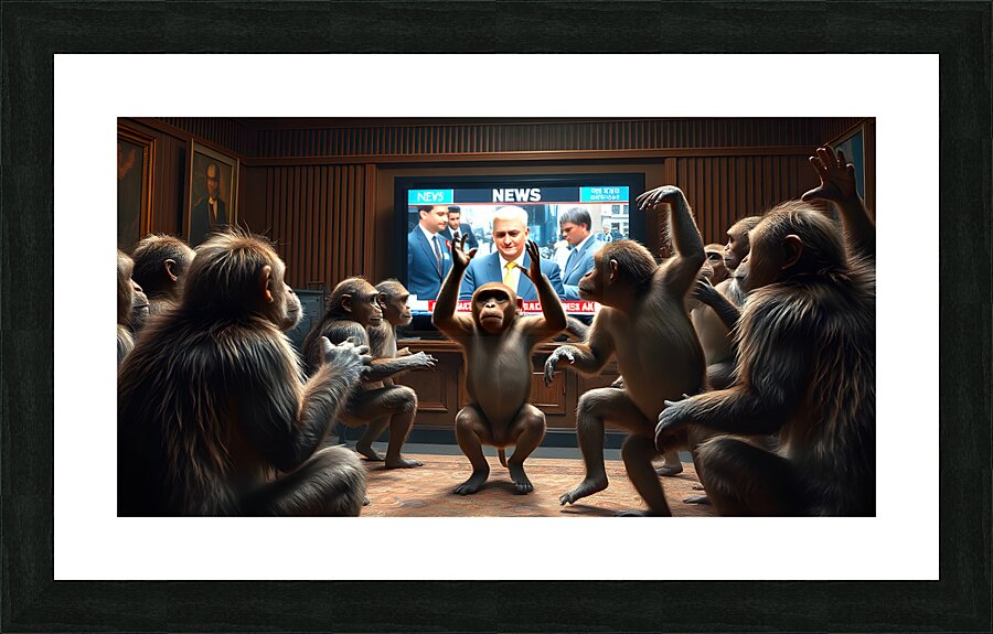 Monkeys Watching The News Picture Frame print