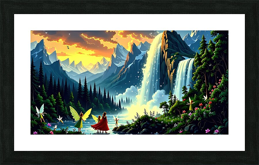 Majestic Mountain Ethereal Fantasy Elves Picture Frame print