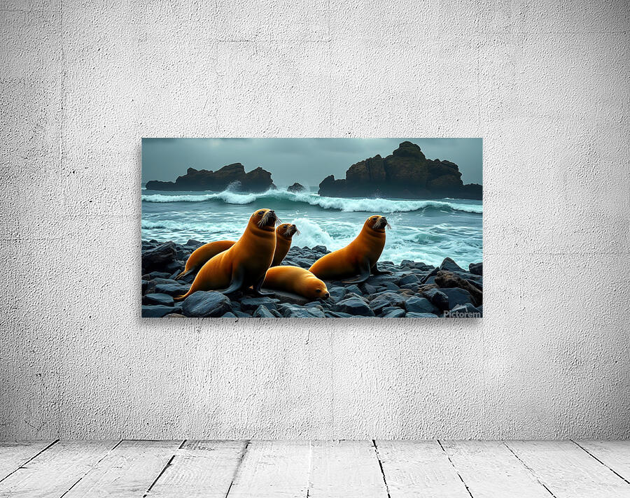 Four Seals On A Rocky Beach Wall Preview