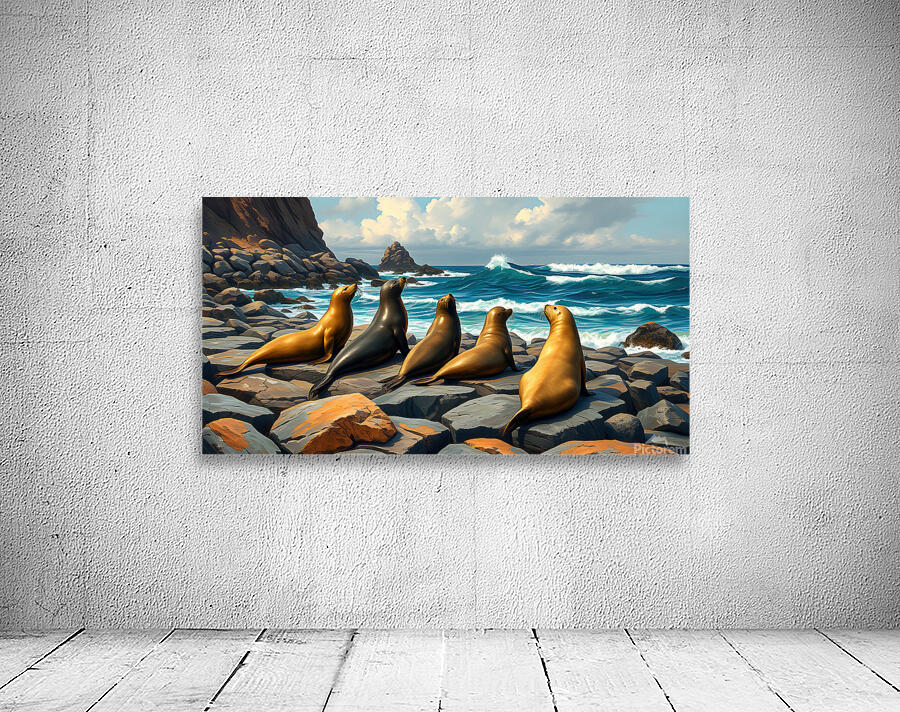 Five Seals Watching Waves Wall Preview