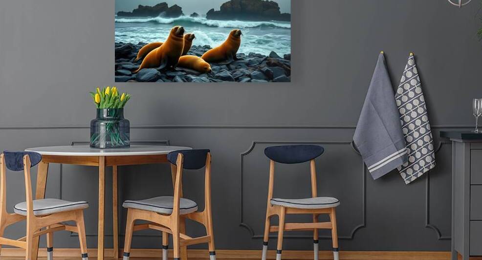 Four Seals On A Rocky Beach by Adam Holms