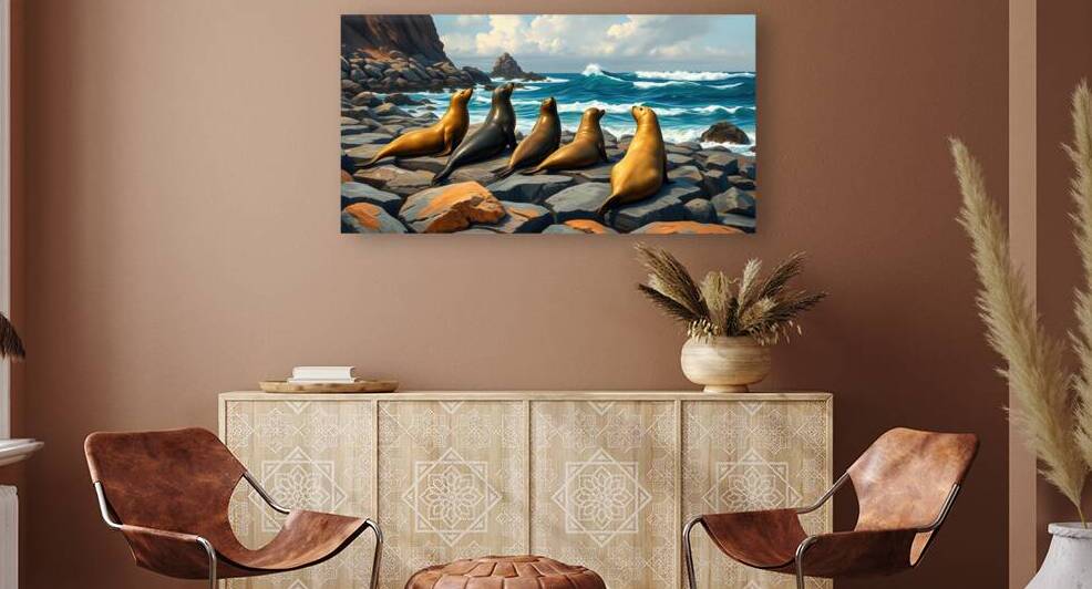 Five Seals Watching Waves by Adam Holms