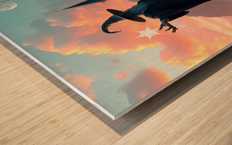 Wizard Casting Spell Wood print