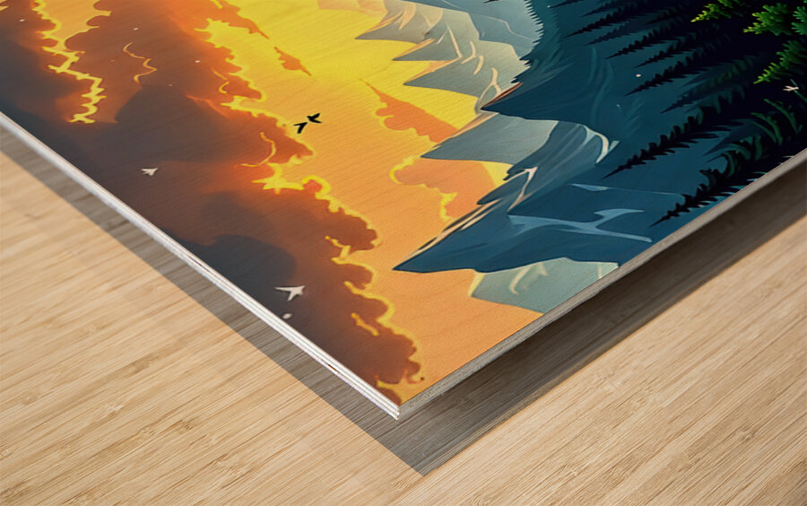 Majestic Mountain Ethereal Fantasy Elves Wood print